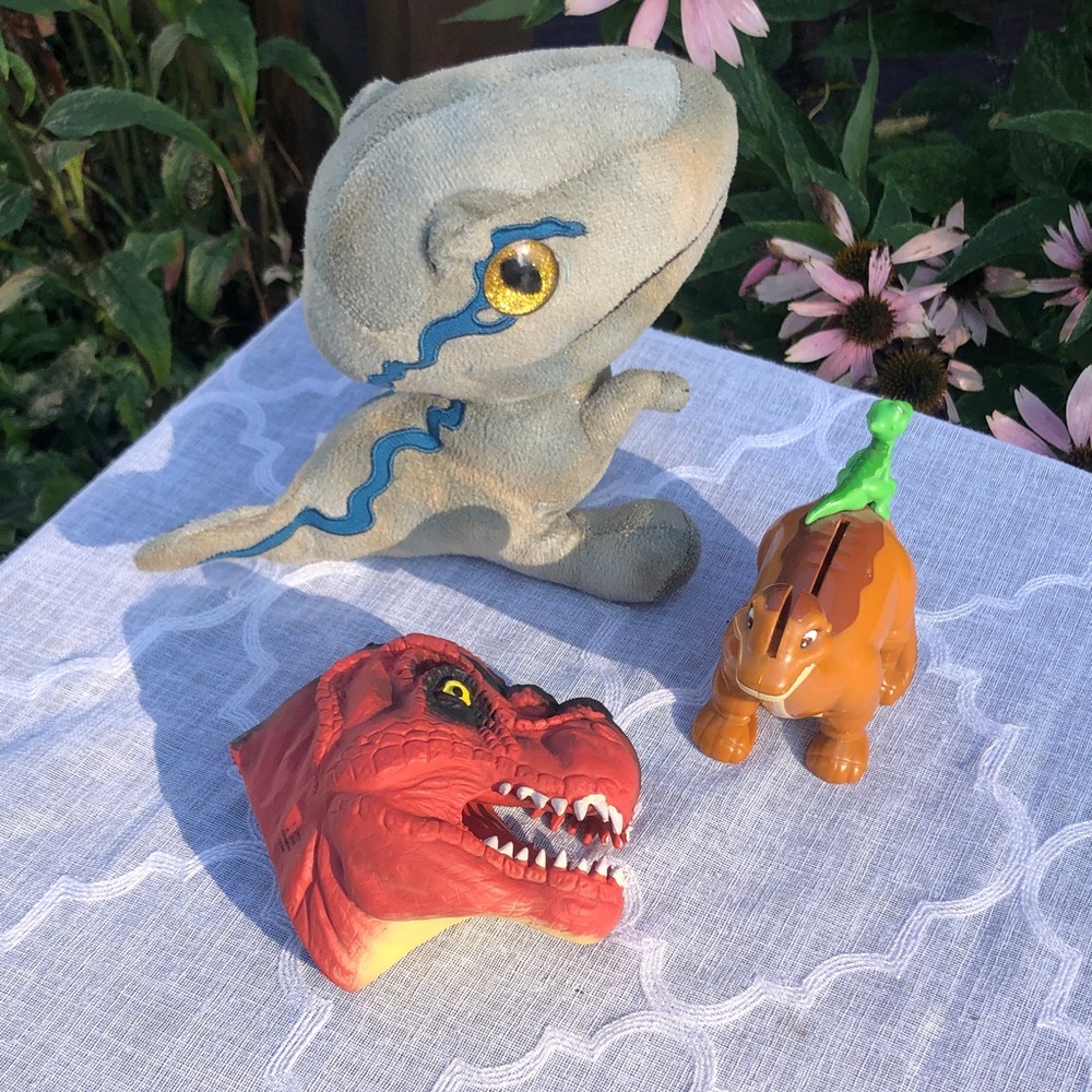 JURASSIC PARK & Land Before Time lot of 3 dinosaur stuffed plush puppet toys